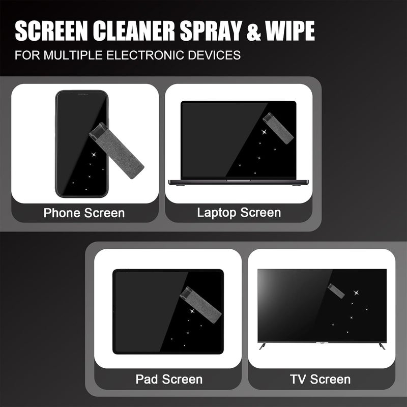 walrfid Car Screen Cleaner Spray and Wipe, Laptop Touchscreen Mist Cleaning Kit for Electronics Computer, iPad, CellPhone, MacBook, TV, Monitor, Tablet, Kindle Display, with White Graffiti Case - Grey - Image 4